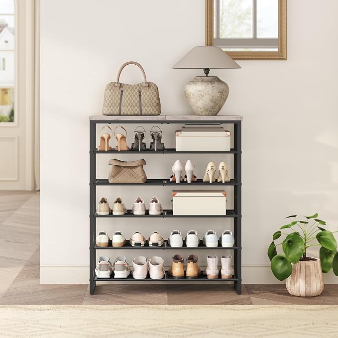 HOOBRO Shoe Rack, 6-Tier Shoe Organizer, for 18-24 Pairs of Shoes, Large Capacity Shoe Storage Shelf, for Entryway, Closet, Hallway, Dorm Room, Industrial, Greige and Black BG67XJ01G1