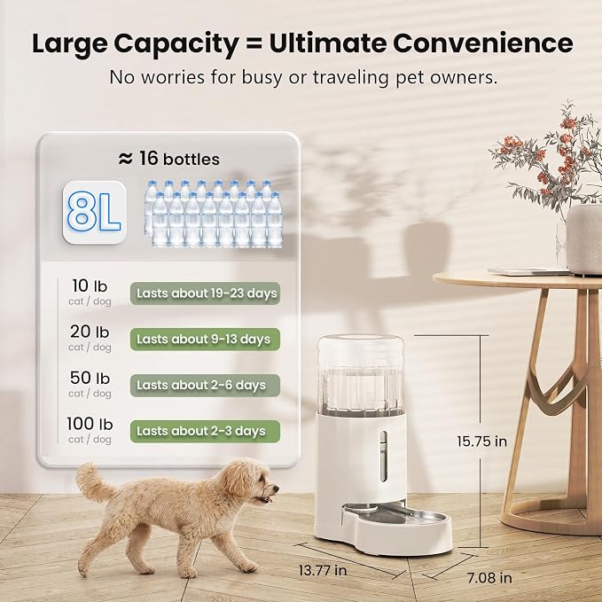CZPET Automatic 7L Dog and Cat Water Dispenser with Stainless Steel Bowl Gravity Waterer,100% BPA-Free,Large Capacity and Drinking Area Noise-Free for Pets | With Stainless Steel Bowl Gravity Waterer, Large Capacity and Drinking Area Noise-Free for Pets