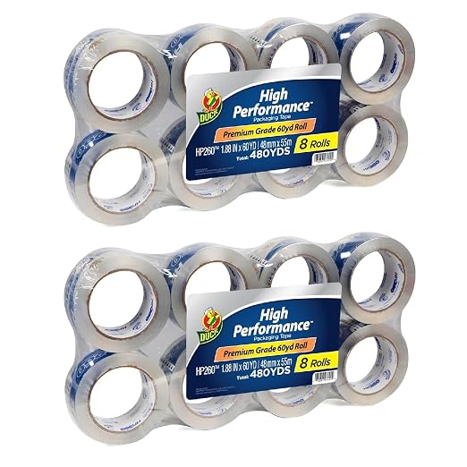 Duck High Performance Clear Packing Tape Refills - 16 Rolls of HP260 Strong Packaging Tape for Shipping, Moving, Mailing & Storage Boxes - 3" Core - 1.88 Inch x 60 Yards - Clear (1067839)