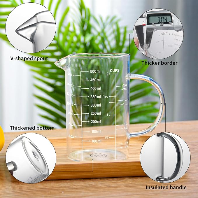 77L 5 Pack Glass Measuring Cup Set, [Insulated handle, V-Shaped Spout], High Borosilicate Liquid Glass Measure Cup for Kitchen, Easy To Read, Dishwasher, Freezer, and Microwave Safe