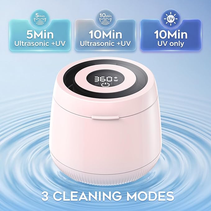 Ultrasonic Retainer Cleaner Machine, Dynamic 42-48kHz Dental Cleaning Pod with Digital Timer, 200ml Mouth Guard Cleaner Pod for Aligners, Night Guards, Dental Trays, Braces & Toothbrushes (Pink)