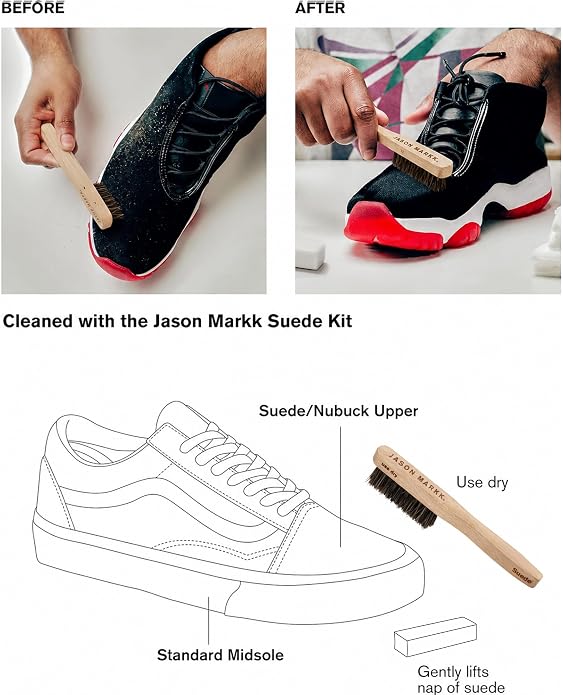 Jason Markk Quick Clean & Suede 4-Piece Cleaning Kit Bundle, Suede Brush & Stain Eraser, Ready-To-Use Foam & Delicates Brush, Safe for Leather, Suede, Nubuck, Cotton, Wool, Felt, Knits