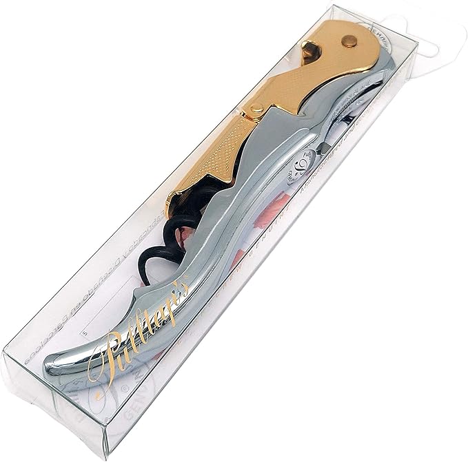 Pulltap's Genuine Slider Boss 150 Waiter's Corkscrew – Double-Hinged Wine Key with Sliding Foil Cutter – Patented Design – Made in Spain – Cromado-Oro (Chrome-Gold)