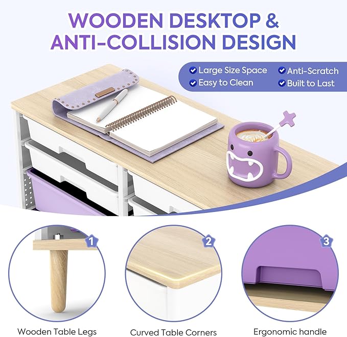 12 Drawers Storage Cabinet with Wooden Top and Plastic Bins, Toy Storage Organizer Toy Shelf Storage Chest Cubby Organizer for Home, Office, Playroom, Classroom & Craft Room Storage (Gradient Purple)