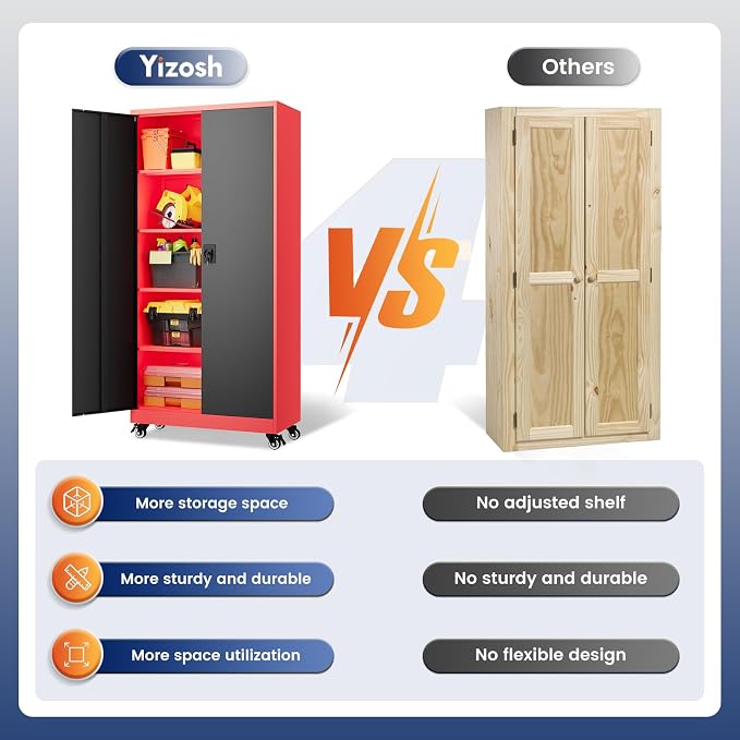 Metal Garage Storage Cabinet with Locking Doors and Adjustable Shelves,- 75" Rolling Steel Tool Cabinet for Home Office,Garage,Warehouse