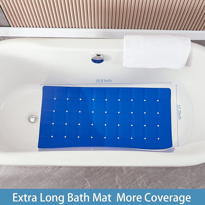 Webos Foldable Silicone Bathtub Mat: Jumbo Size Heavy Duty Safety Bath Mat for Tub Without Suction Cups Non Slip Bath & Shower Mat for Textured, Reglazed, Refinished Tub (Navy Blue, 35.8 x 17.7)