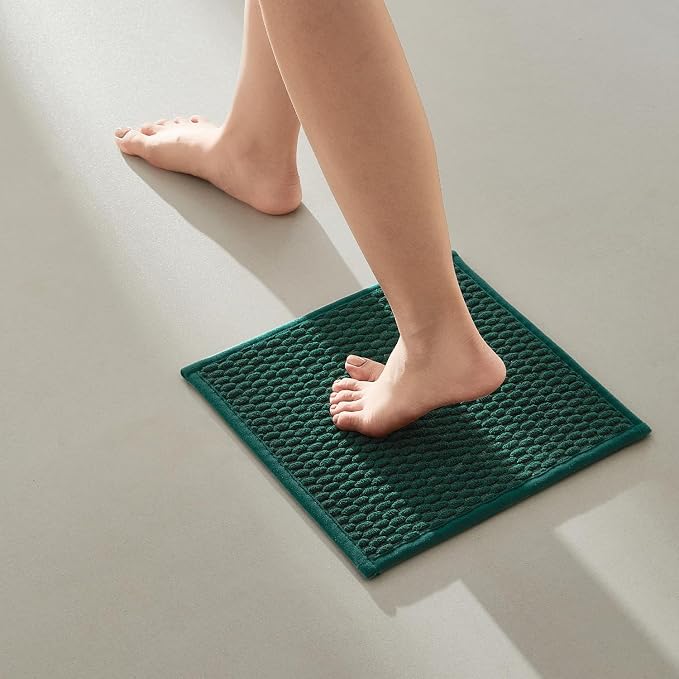 TYUU Small Bathroom Rugs Non Slip Washable Bath Rugs Super Absorbent Bathroom Rug Thin Quick Dry Low Pile Bath Mats, Dark Green 12"x12"