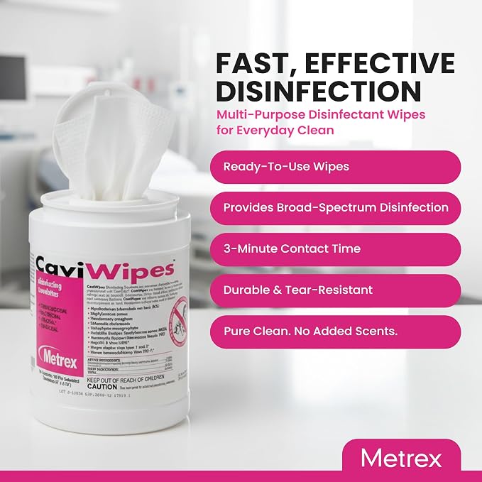 Metrex CaviWipes Germicidal Antibacterial Disinfecting Wipes – EPA-Registered, with CaviCide – Kills Bacteria, Viruses & Fungi – Hospital-Grade Medical & Dental – 160 Count, 12- Pack (Case)