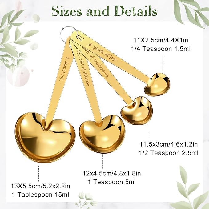 Umigy 30 Set Heart Shaped Measuring Spoon Tea Spoons Wedding Baby Shower Favors for Guests Set Heart Shape Drawstring Organza Bag Gift Tag Rope for Wedding Bridal Shower Souvenir (Gold)