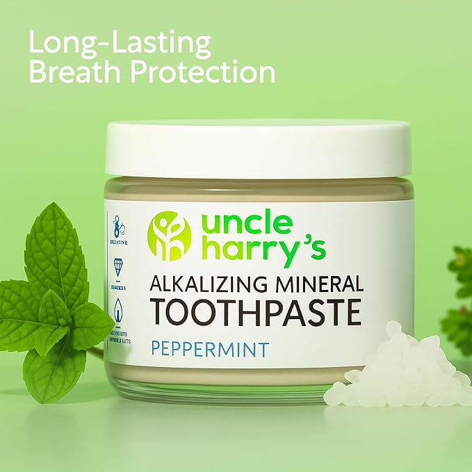 Uncle Harry's Peppermint Remineralizing Toothpaste | Natural Whitening Tooth Paste Freshens Breath & Promotes Enamel | Vegan Fluoride Free Toothpaste (4 Pack)