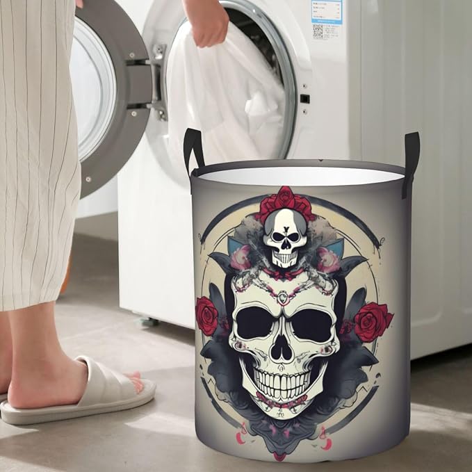 Skull Yoga Large Foldable Laundry Basket Hamper,Storage Basket Bin With Handles,For Bathroom,College