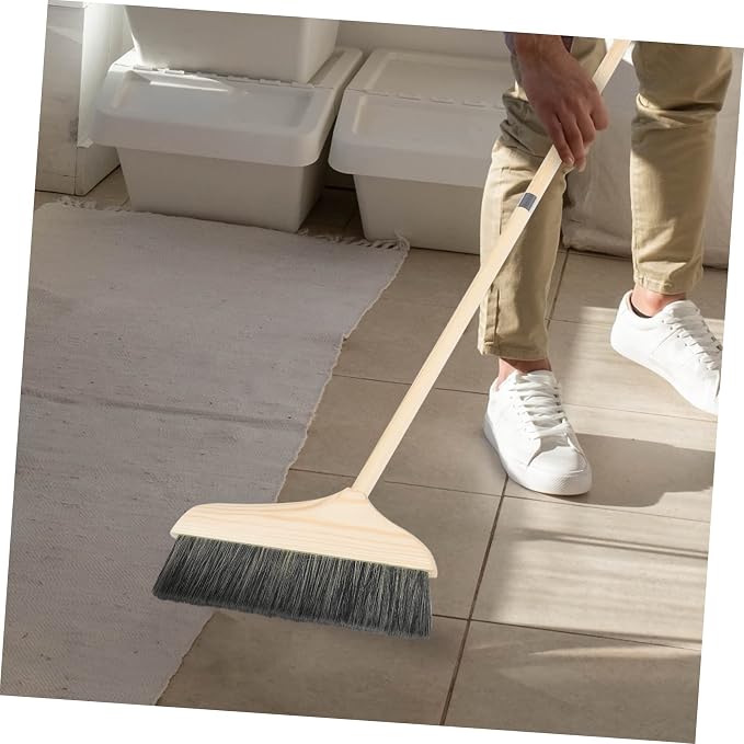 Long Handle Soft Bristle Broom Dustpan Set Floor Cleaning Broom for Indoor and Outdoor Use Anti-Static Pine Wood Sweeping Brush for Home Kitchen and RV