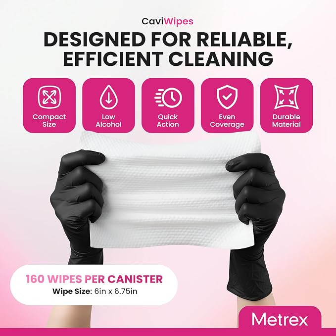 Metrex CaviWipes Disinfecting Towelettes – Alcohol-Based Scent, Durable Non-Woven Disinfecting Wipes, Surface Cleaner for Healthcare Settings – 6" x 6-3/4", 160 Wipes, White, 4 Pack