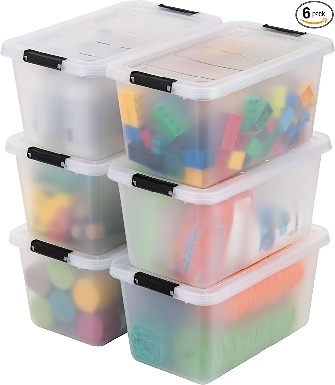 IRIS USA 6-Pack Clip Box with Latching Lids, 13 Quart Craft Storage Bins, Art & Writing Supply Containers for Home, Office & Classroom Organization
