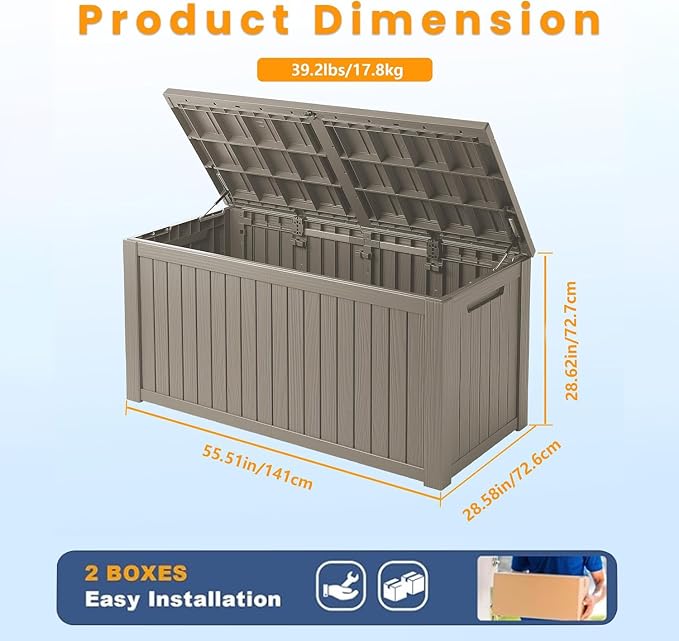 TARKARI 200 Gallon Lockable Resin Deck Box, Waterproof & UV-Resistant Outdoor Storage Box for Outdoor Cushion Storage, Garden Tools & Pool Accessories Storage, Gray