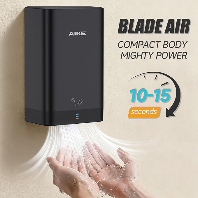 AIKE Compact Hand Dryer for Home Bathroom, Cover ABS Polycarbonate Design, 110V Black Model AK2822
