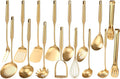 Gold Cooking Utensils Set - 16 PCS All Metal Small and Large Spoons Set | 18/10 Stainless Steel Kitchen Tools, 15″ Serving Utensil - Whisk, Masher, Fork, Tongs, Spatula, Turner, Ladle, Skimmer, Pasta