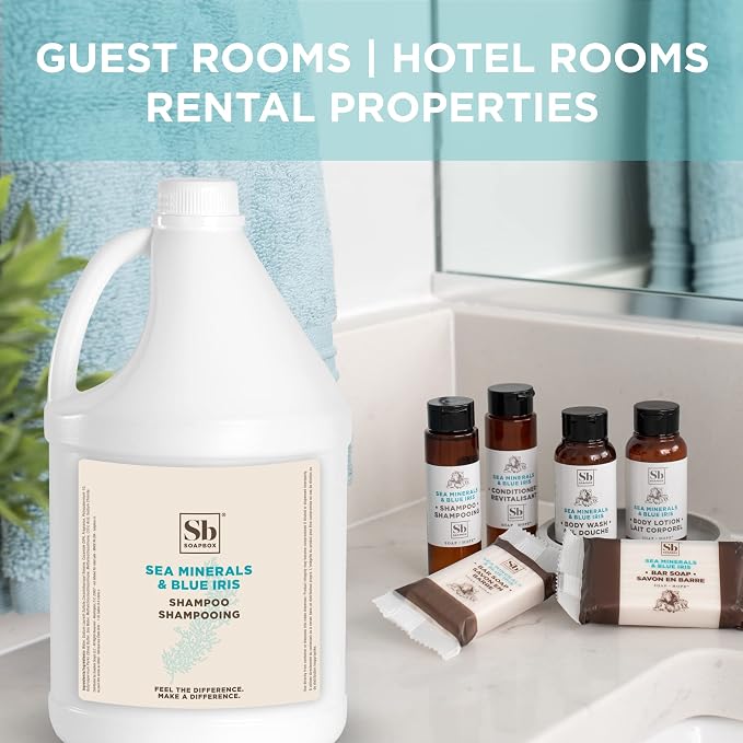 Soapbox Sea Minerals & Blue Iris Shampoo, Refill Bulk Size For Rentals, Guest Rooms & Hotels - Clean Ingredients Free of Harsh Chemicals, Sulfates, Parabens & Silicones - 1 Gallon Bottle