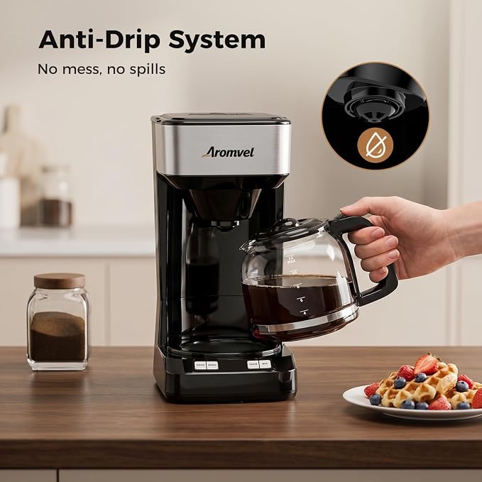 12 Cup Programmable Coffee Maker, Drip Coffee Machine with Glass Carafe & Reusable Filter, Measuring Spoon, 24-Hour Delay Brew, 4-Hour Auto Keep Warm, Large 1.8L Water Tank, Silver