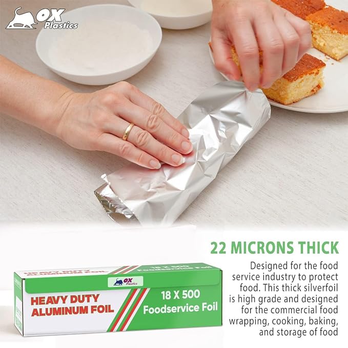 1 Pack Aluminum Foil Wrap 18"x 500 Feet - 80 Gauge Heavy-Duty, Commercial Grade for Food Service Industry - Silver Foil for Cooking, BBQ and Baking