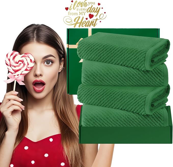 VOOVA & MOVAS Hand Towels 4PC, 100% Cotton, 18x28 in, Hunter Green | Quick Dry, Thick, Soft, Absorbency, Bathroom Essentials Set, Suitable For Household, Guest Bathroom, Spa