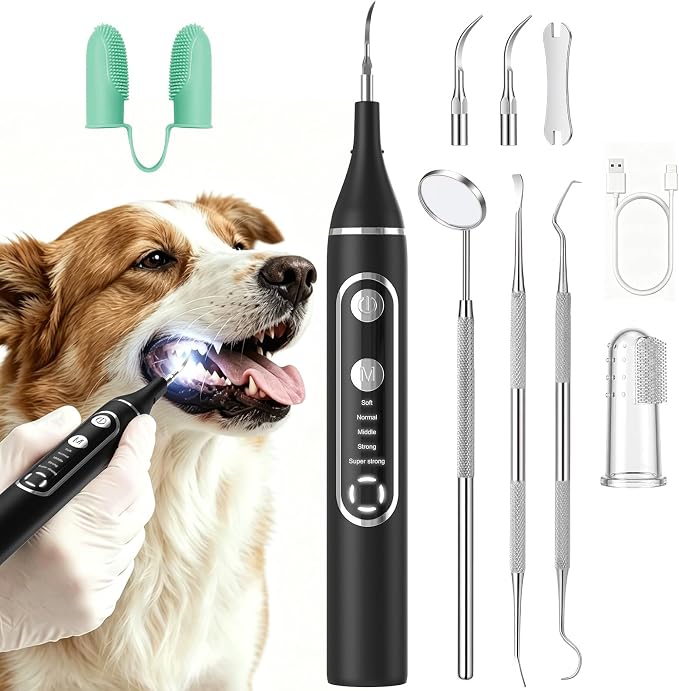 Vtiisamao Plaque Remover for Teeth, Electric Pet Teeth Cleaning Kit with LED Light & 5 Adjustable Modes, Professional Dental Tools for Tartar and Stains Removal, Suitable for Dogs and Cats