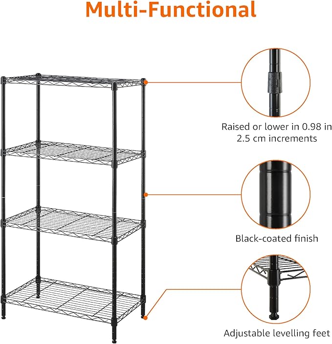 Amazon Basics 4-Shelf Steel Wire Storage Shelves for Garage, Adjustable Metal Shelving Unit, 200 lbs Per Shelf, 23.2" W x 48" H x 13.4" D, Black | Sturdy