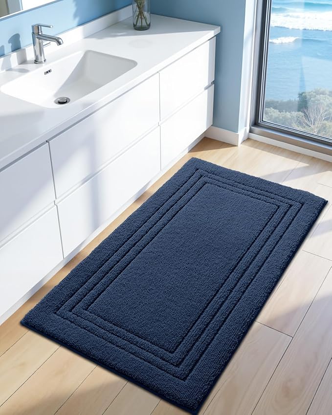 DEXI Bath Mats Bathroom Rug Non Slip Bathmat, 43x24 Navy Blue | Large Soft Microfiber Carpet, Washable, Absorbent Quick Dry for Shower Floor Sink