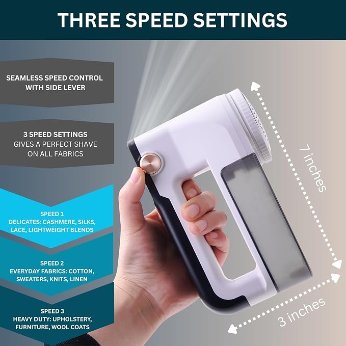 True & Tidy LED Turbo Fabric Shaver | Cordless Lint Remover with Digital Display & 3 Speeds – Perfect for Clothes, Couch & Furniture Defuzzing, White