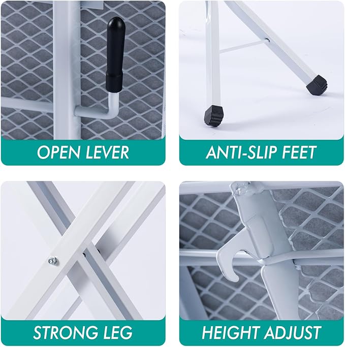 BKTD Ironing Board, Heat Resistant Cover Iron Board with Steam Rest, Non-Slip Foldable Ironing Stand. Heavy Sturdy Metal Frame Legs Iron Stand(13 * 34 * 53 Inches) (Blue White)