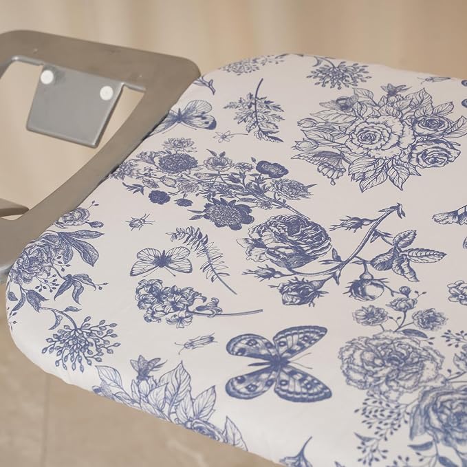 Ironing Board Cover and Pad 18x49 Inch, Iron Board Cover with 6mm Thick Felt Padding, Drawstring, Hook and Loop Fasteners, Floral & Butterflies