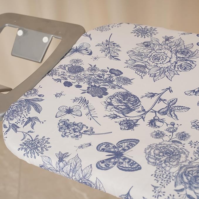Ironing Board Cover and Pad 15x54”, Iron Board Cover with 6mm Thick Felt Padding, Drawstring, Hook and Loop Fasteners, Floral & Butterflies