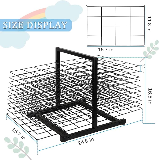 20 Shelves Art Drying Rack for Classroom, Paint Drying Rack, Black | Drying Rack Classroom, Metal Desktop, Artwork Storage Display for Classroom Painting Crafts