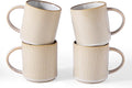 famiware Coffee Mug Set for 4, Star 16 oz Catering Mugs Cup Set with Handle for Coffee, Tea, Cocoa, Milk - Ceramic Stoneware Drinkware Set, Cappuccino White