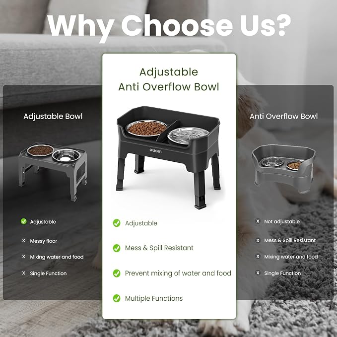 3-in-1 Elevated Dog Bowls Mess Proof Raised Slow Feeder Dog Bowls, 4 Height Adjustable Dog Bowl Stand Licking Plate with 2 56oz Stainless Steel Dog Food Bowls for Small Medium Large Dogs Pets