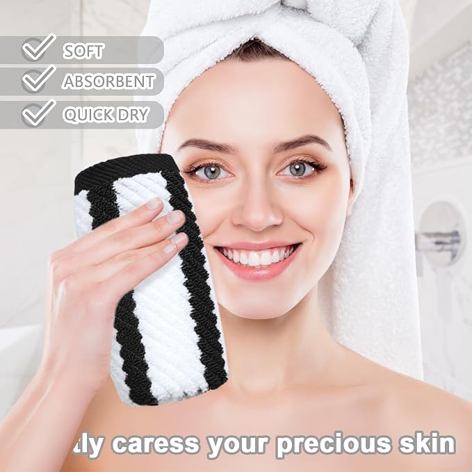 VOOVA & MOVAS Wash Cloths 4PC, 100% Cotton, 13x13 in, Black White | Thick, Quick Dry, Soft, Absorbent, Dorm Room Essentials, Perfect For Bath, Travel, Gym
