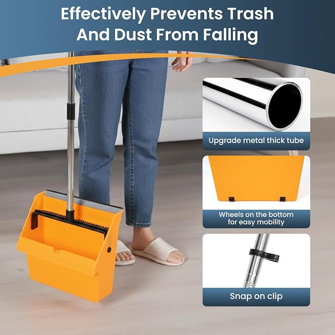 REEWII Large Broom and Dustpan Set，Long Handle Upright Dust Pan Outdoor Indoor for Courtyards, Garages, Lobbies, Shopping Malls, Market Floors, Sidewalks, Classroom Floor Cleaning