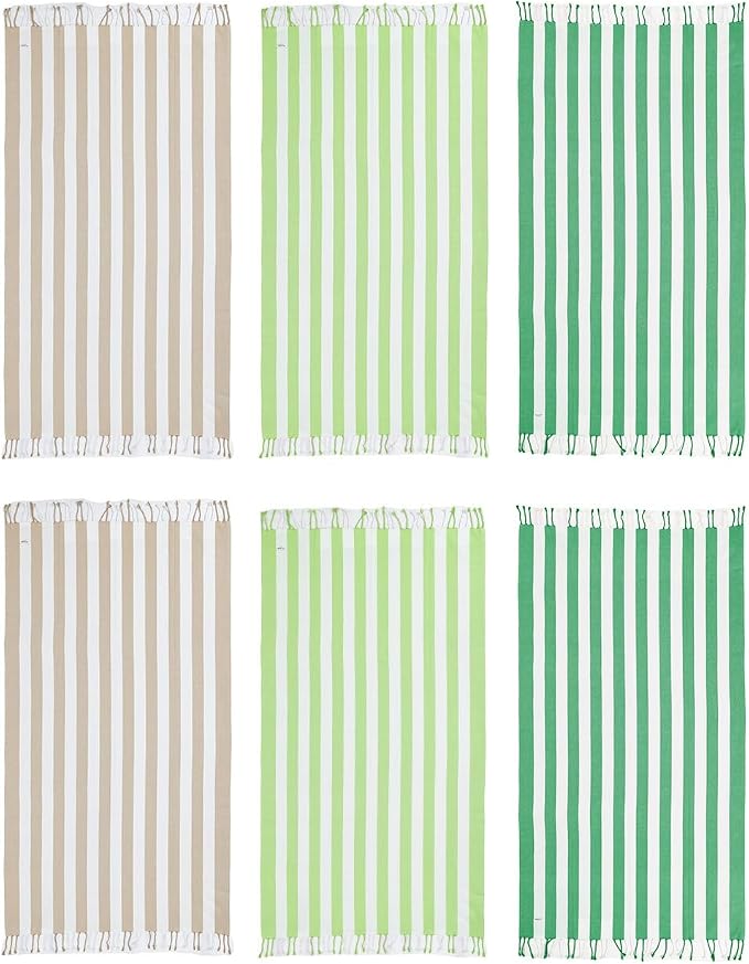 LANE LINEN 6 Pack Bulk Beach Towels, Oversized, 39"x71" - Ocean Stripes | Classic Cabana Stripe - Reinforced Hems, No Fraying - Fade & Shrink Resistant - Compact & Vacuum-Packed - Absorbent