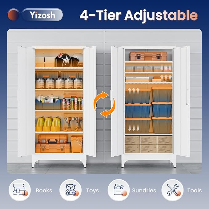 Metal Garage Storage Cabinet with 2 Doors and 4 Adjustable Shelves - 71" Steel Lockable File Cabinet,Locking Tool Cabinets for Home,Office,Garage,Gym,School