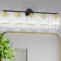 Crystal Bathroom Light Fixtures, Bathroom Lighting Fixtures Over Mirror, Modern Black Gold 5-Light Vanity Lights for Mirror,Restroom, Bedroom (Ceramic E26 Socket,Bulbs Not Include)