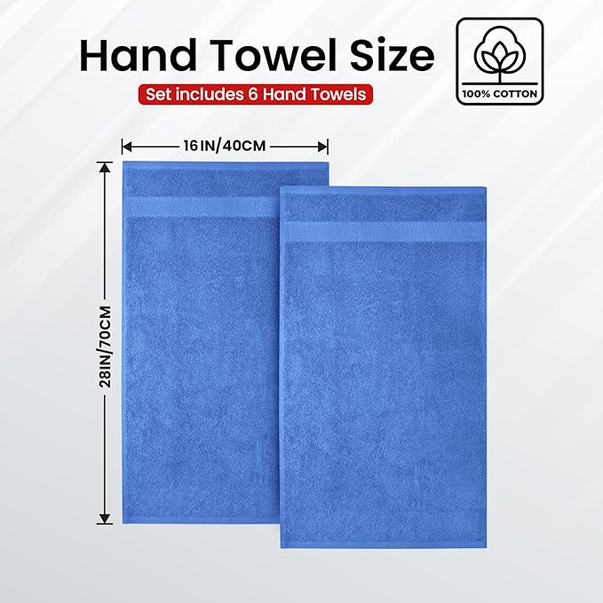 Infinitee Xclusives 100% Cotton Hand Towels for Bathroom - Set of 6 | Ultra Soft, Absorbent & Quick-Drying |16x28 inches| Luxury Hand Towel Set |600 GSM| Gym, Shower, Spa & Hotel Use