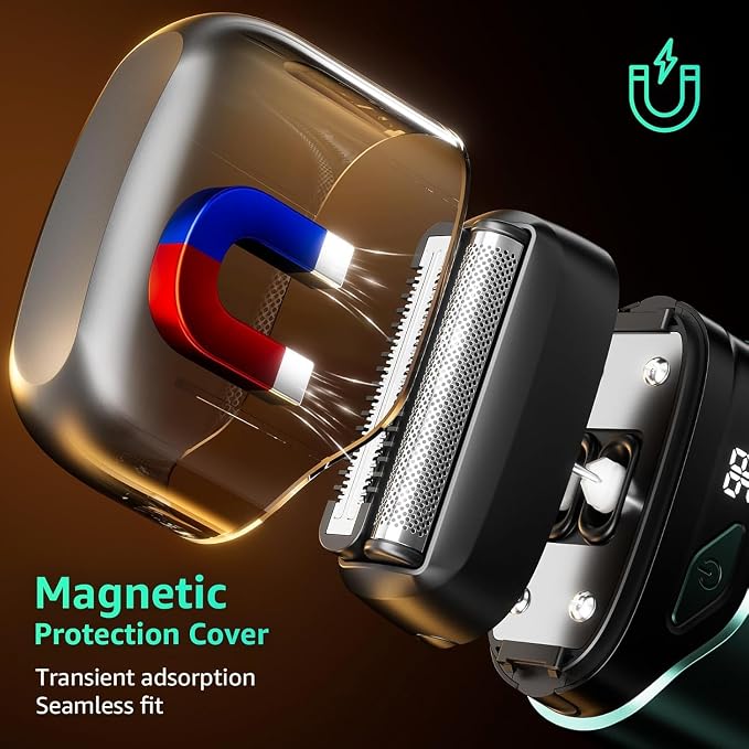 Mbzoey Electric Foil Shavers for Men: IPX7 Waterproof - Emerald Green | Mini Razor for Travel- Face Shaver with LED Display & USB-C Fast Charge - Micro-Comb Technology & Precision Blades