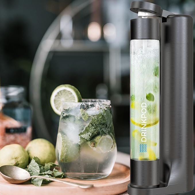 Fizzpod Home Soda Maker Sparkling Water Carbonator With 3 Bottles and 2 Bottle Brushes (Black)