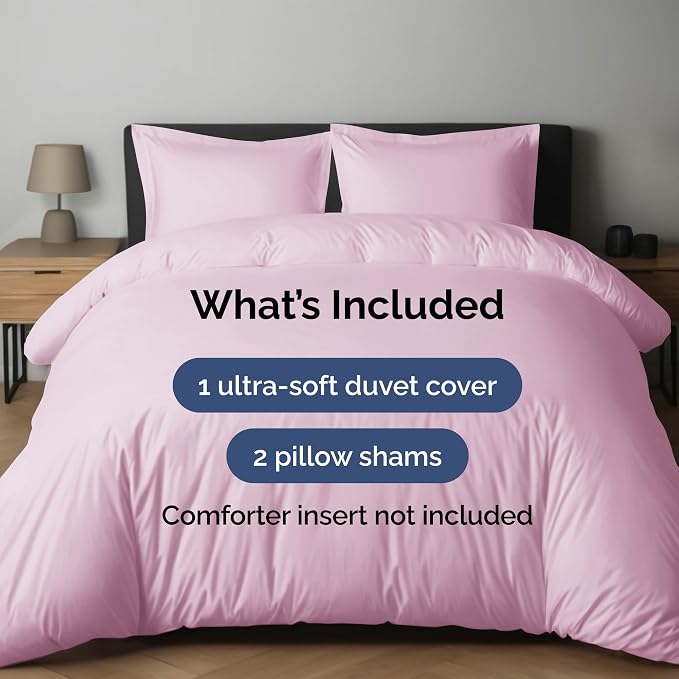 Duvet Cover Queen Size Set - Extra Soft Queen Duvet Cover 90" x 90" with 2 Pillow Shams for Women, Men, Kids & Teens - Hotel Luxury w/ Zipper Closures & Ties - Comfy, Cozy & Breathable (Light Pink)
