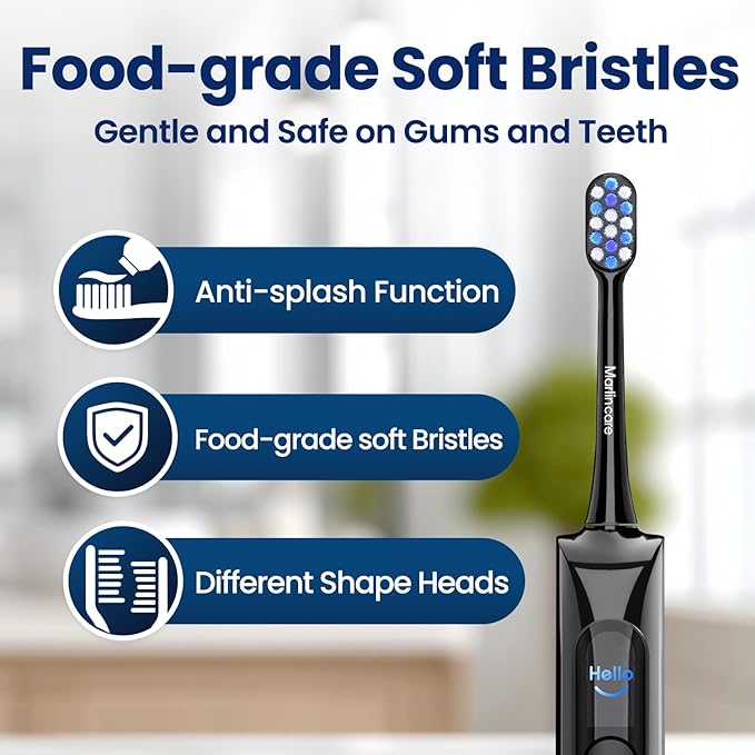 Electric Toothbrush, Sonic Toothbrush for Adults Teens with Pressure Sensor, AI Zone Cleaning Tracking, 5 Modes & 3 Intensities, 180 Days Battery Life, 4 Brush Heads with Travel Case, Black
