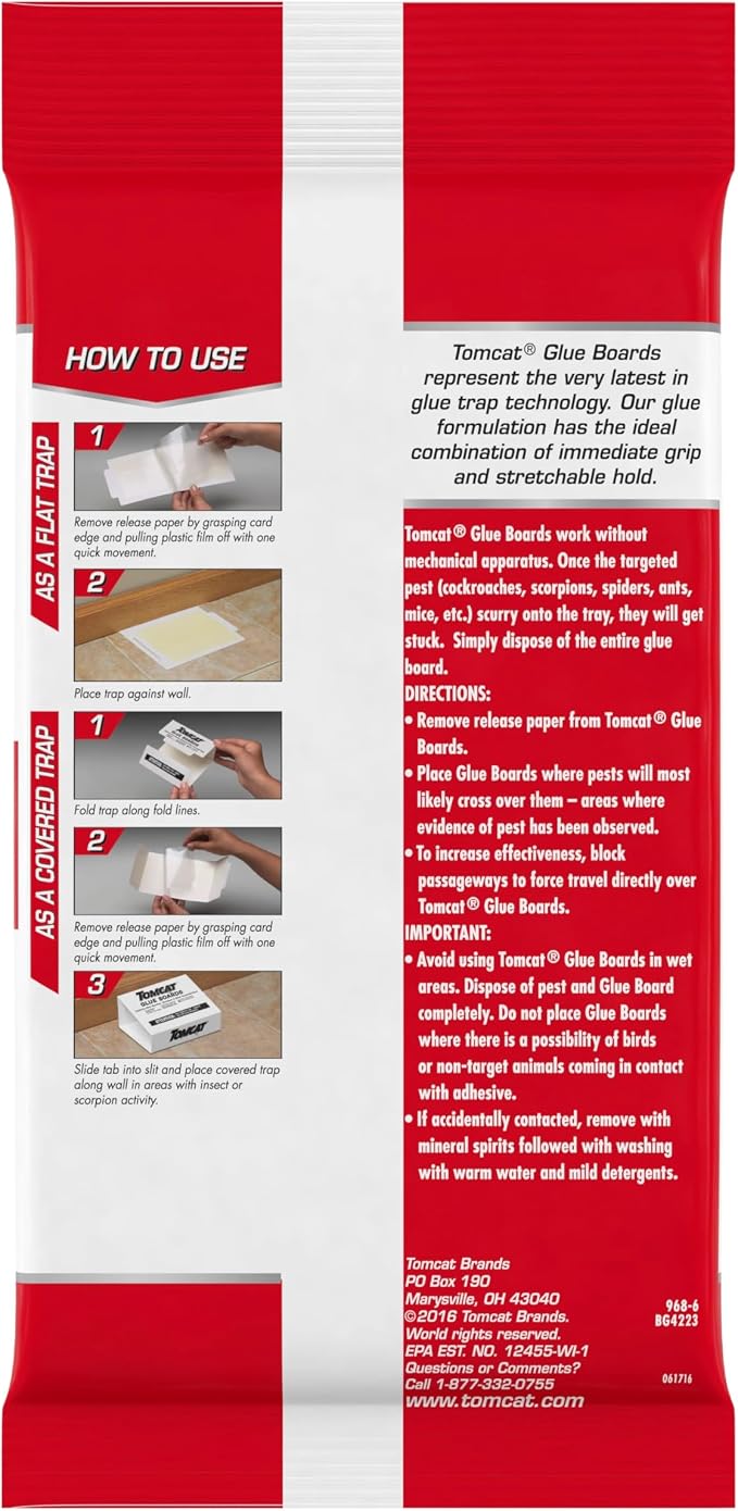 Tomcat Glue Boards with Eugenol for Enhanced Stickiness, 104 Boards | Sticky Traps for Mice, Cockroaches & Insects, Flat or Covered Use, Ready-To-Use, 26 Packages Each with 4 Glue Boards