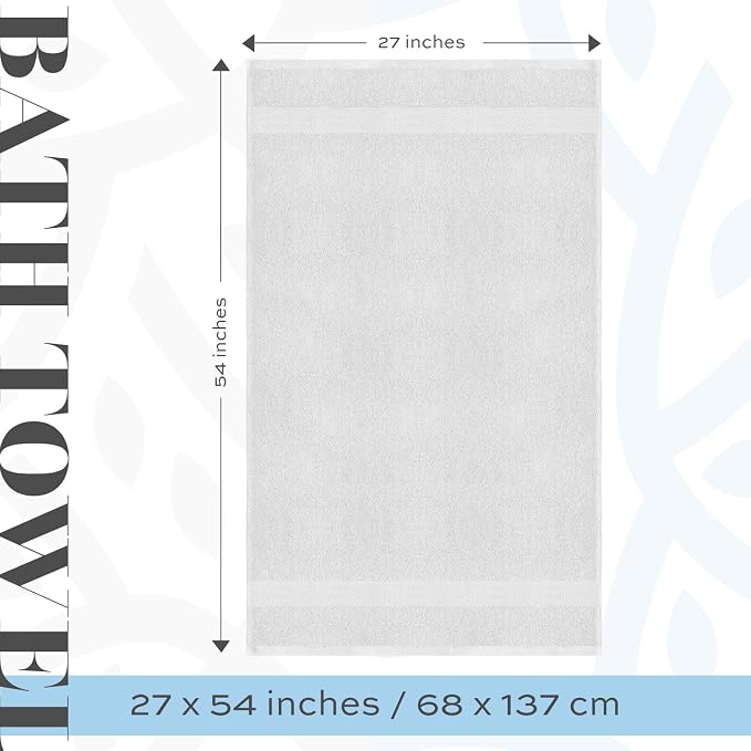 White Classic Luxury Bath Towels Set of 4 Large - 700 GSM Cotton Ultra Soft Bath Towels 27x54 | Highly Absorbent and Quick Dry | Hotel Towels for Bathroom Luxury, Plush Shower Towels, Silver