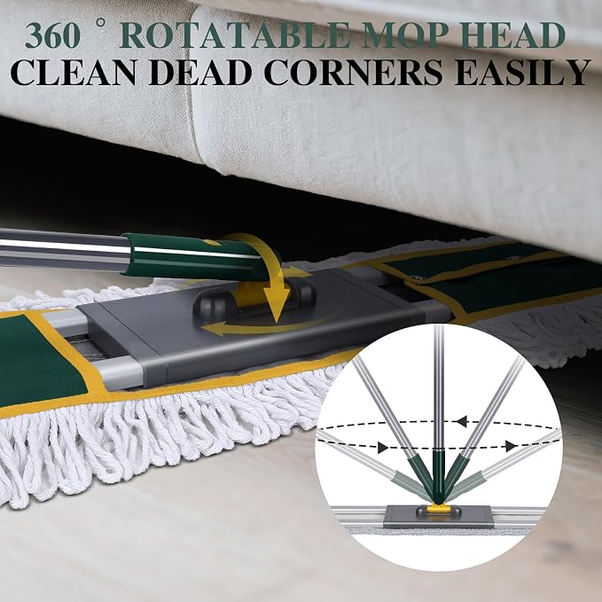 Masthome 36" Commercial Dust Mop, 60" Telescopic Handle Heavy Duty Floor Mop, Wet Dry Industrial Mop with 3 Reusable Pads for Hardwood Marble Laminate Tile, Home Gym Office Use