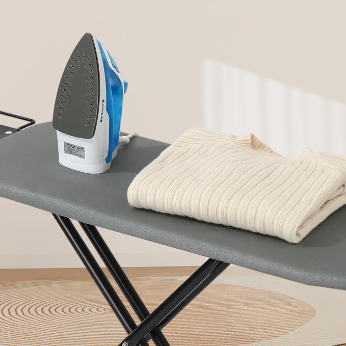 Hanger Iron Board 43" X 13" with Heat Resistant Cover and Thicken Felt Pad, Safety Iron Rest, Anti-Skid Feet, Height Adjustable, Heavy Duty (Grey B)