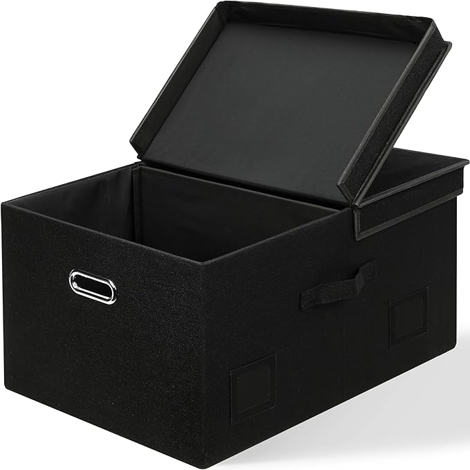Graciadeco 75 Quarts Extra Large Decorative Storage Bins with Lids, 1 Pack Black Collapsible Storage Bins with Lids, Stackable Storage Bins Decorative Box Storage With Lid Extra Large